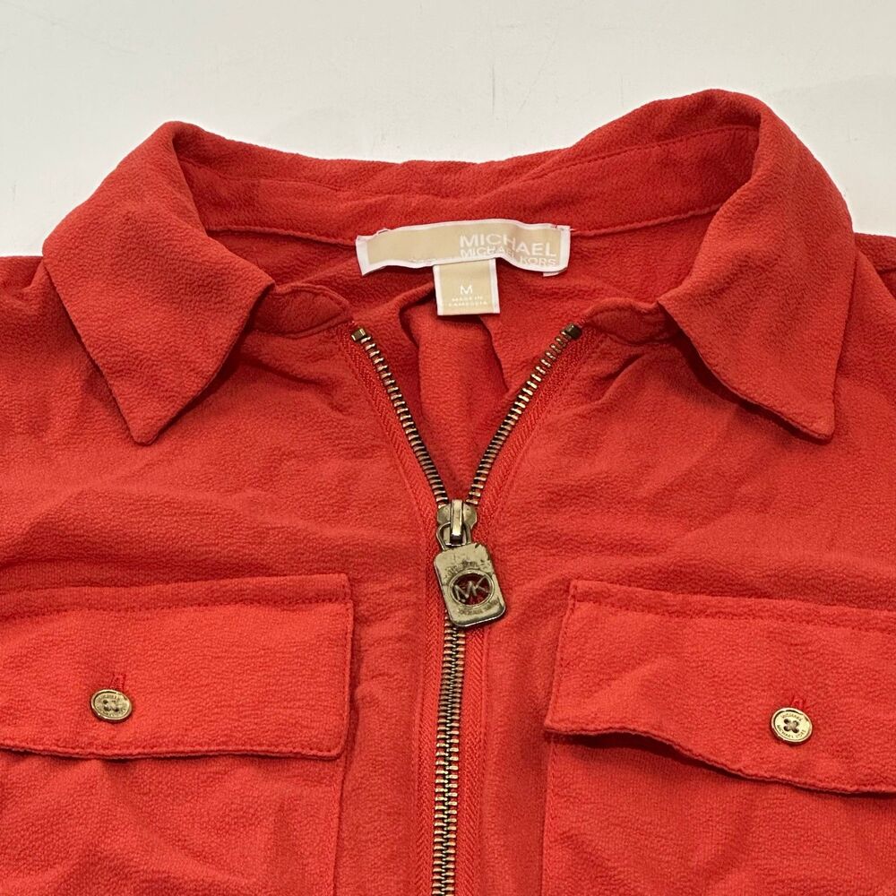 Michael Kors Women's Half Zip‎ Pullover Blouse, Orange, Size M